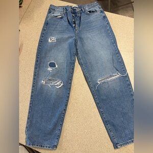 High-Waist Distressed Women’s Jeans - Blue Forever 21